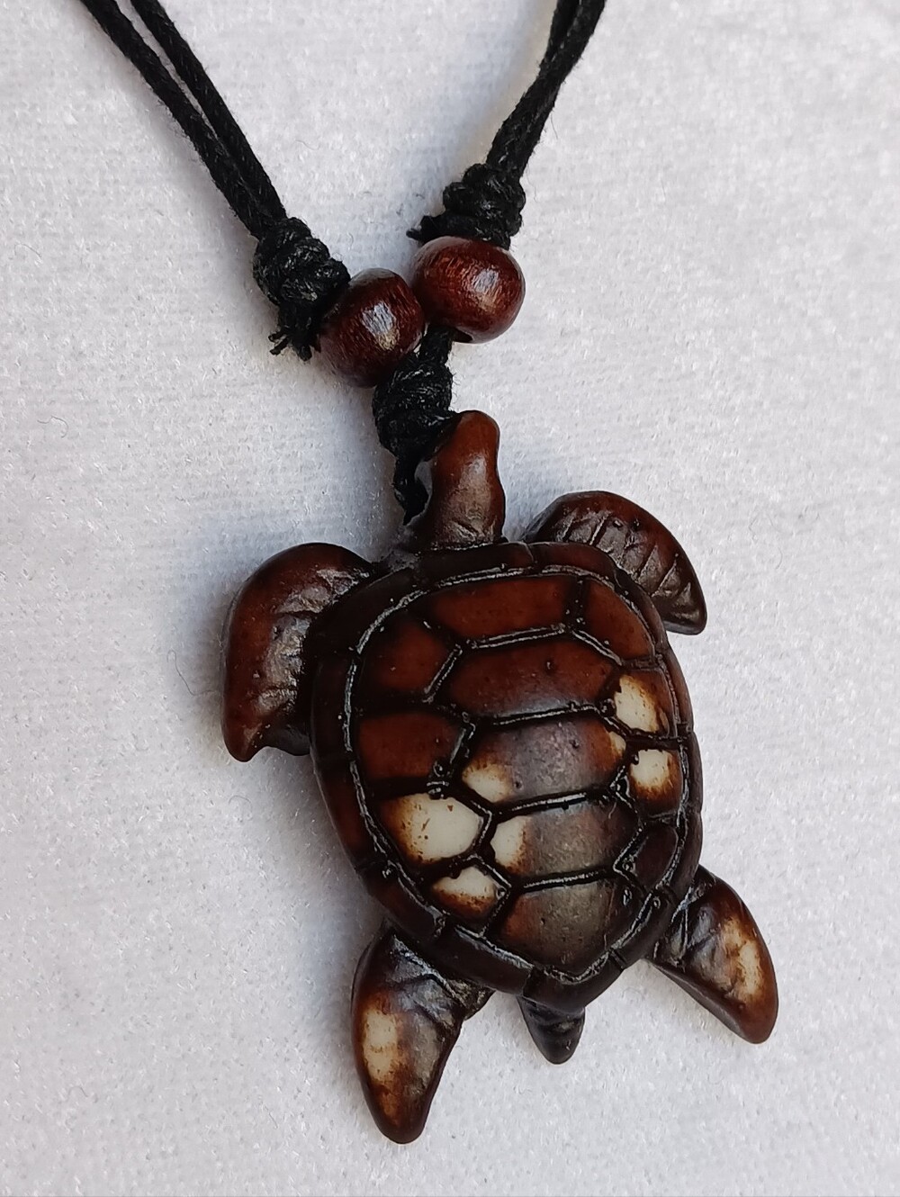 Beachy Brown Boho Adjustable Cord Sea Turtle Pendant Necklace, Surfer Ocean
